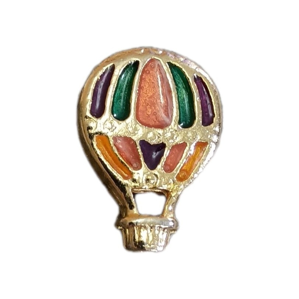 Vintage Hot Air Balloon Rainbow Enamel Lapel Hat Pin Gold Tone Pinback